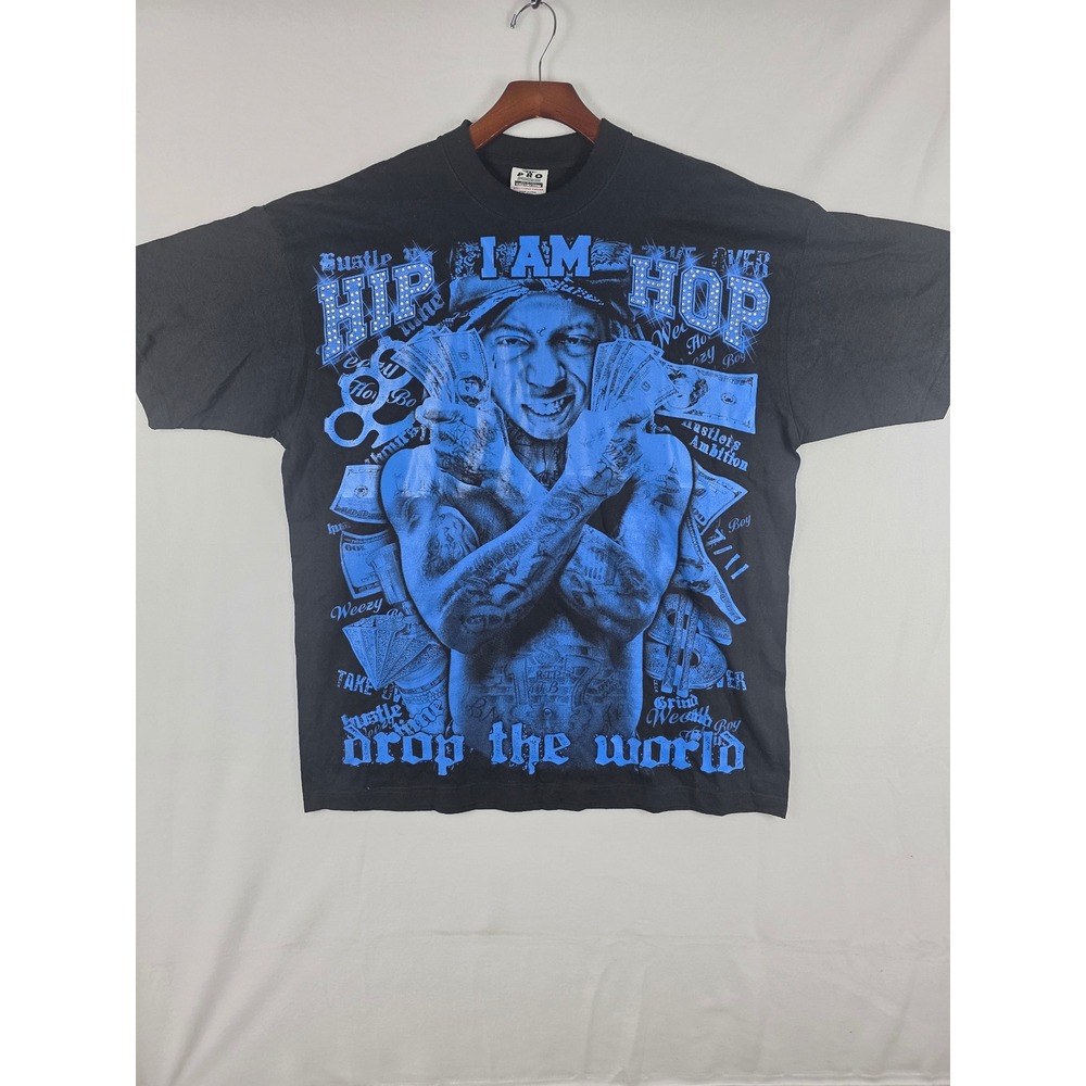 Y2k‎ Lil Wayne I Am Hip Hop Drop The World Graphic T-Shirt Mens 2XL Black Blue